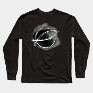 Christian Jesus Fish Symbol with Brushstroke Background Long Sleeve T-Shirt